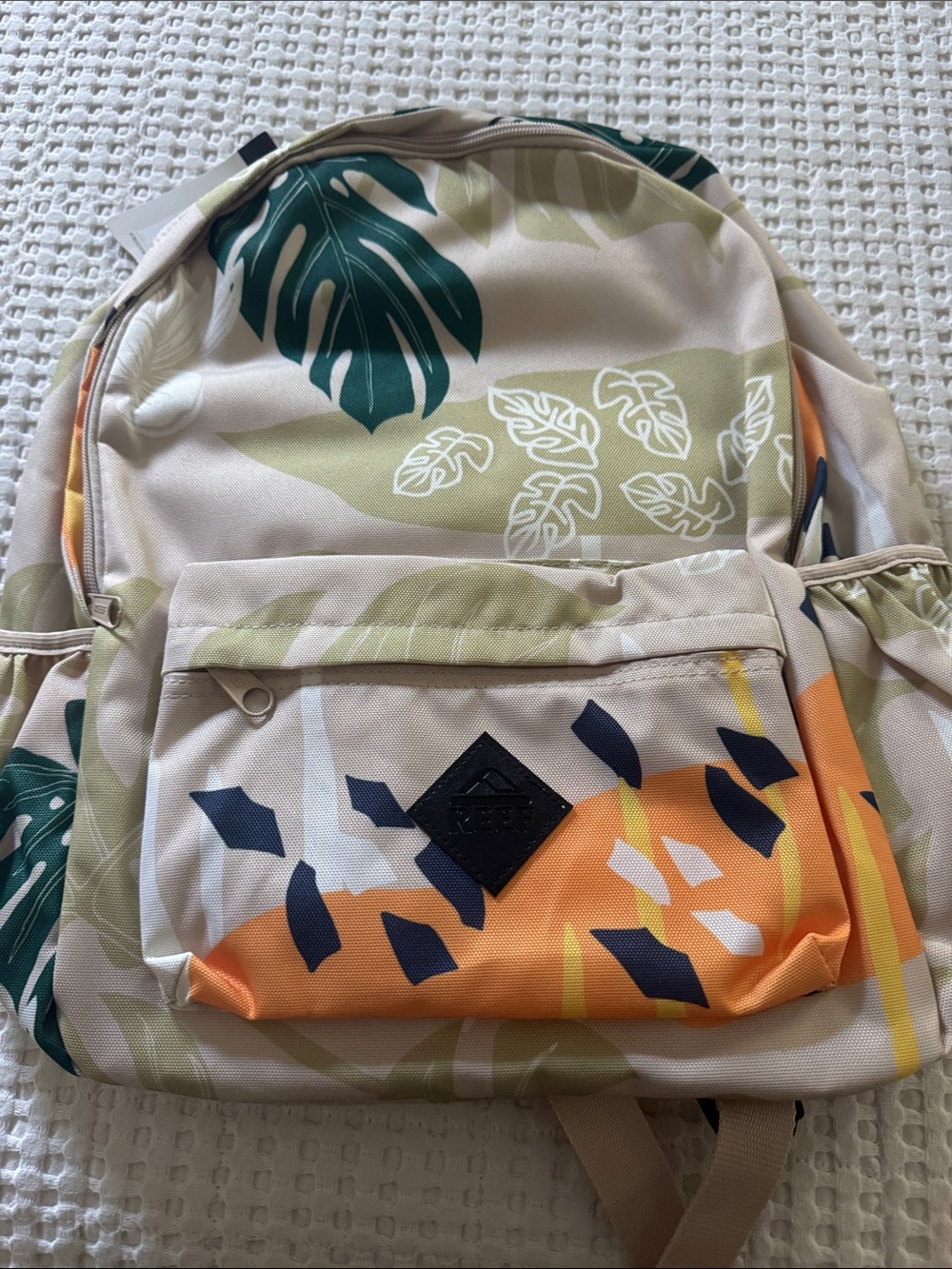 Reef Tropical Print Women's Backpack in Beige, Green & Orange